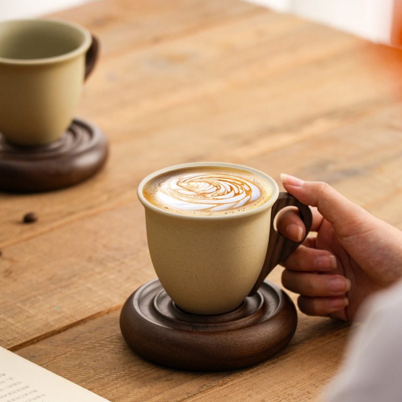 Coffee Tea For Garden - Creative Brown Ceramic and Wood Spliced