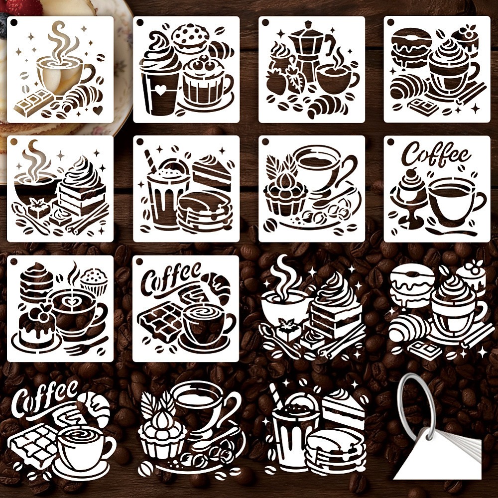 10 Sheets Coffee Stencils for  - огляд і ціна Coffee Tea Drawing