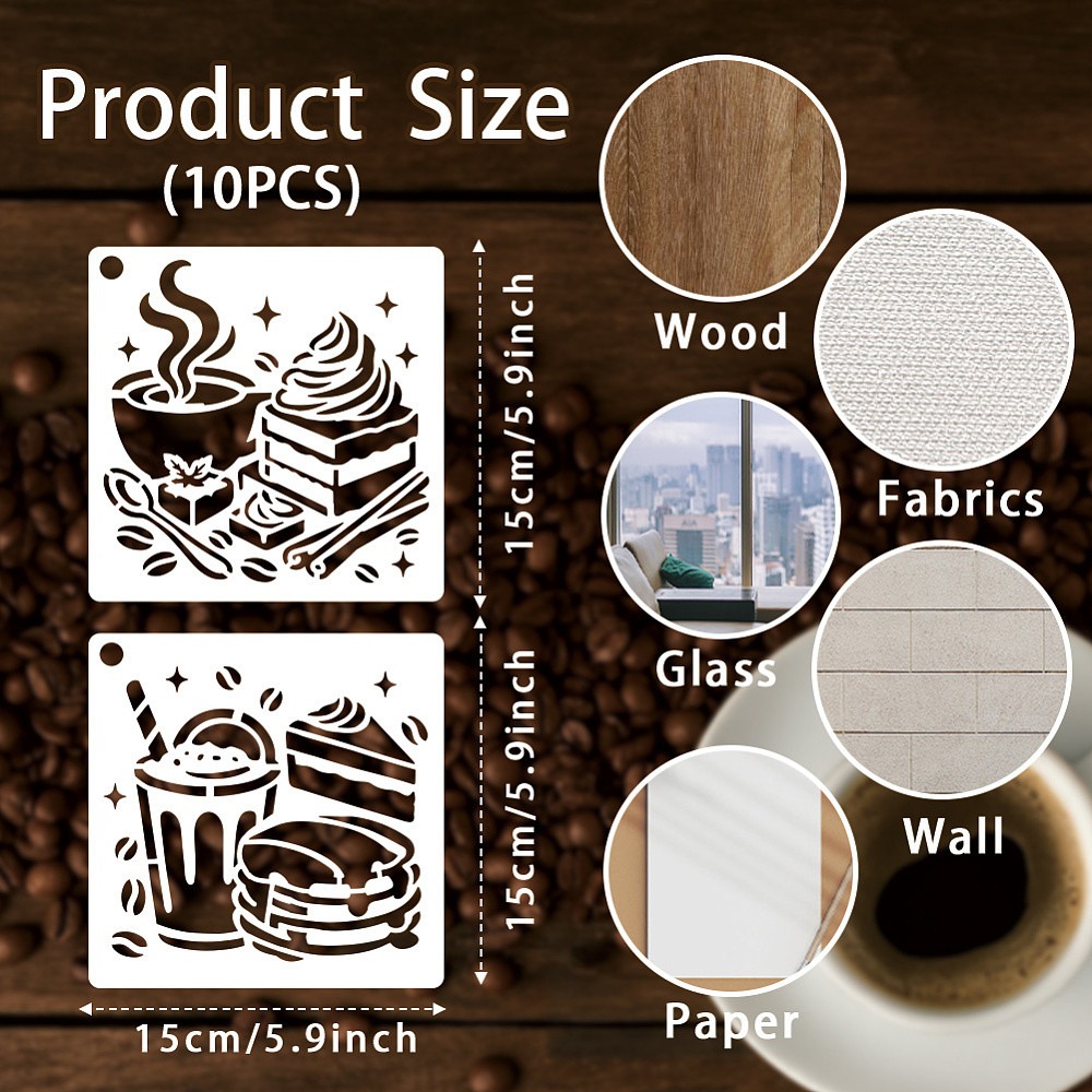 10 Sheets Coffee Stencils for  - огляд і ціна Coffee Tea Drawing