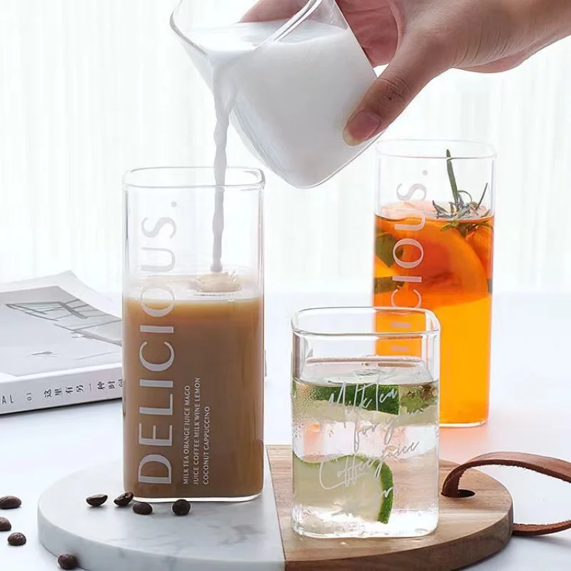 Square Simple Glass Cup Clear  - огляд і ціна Coffee Tea Mugs