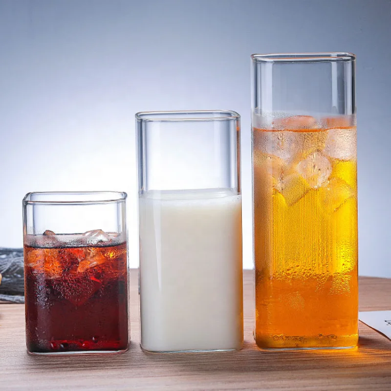 Square Simple Glass Cup Clear  - огляд і ціна Coffee Tea Mugs